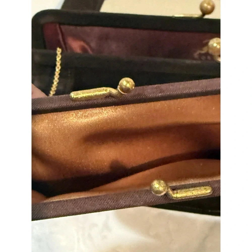 Vintage Koret Koretolope D Brown Kid Suede cut-out top handle Silk Coin‎ Bag